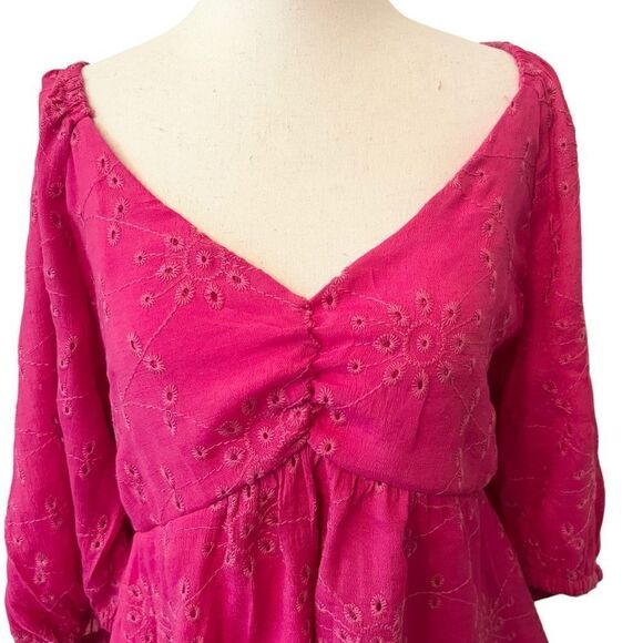 Sofia Vergara Hot Pink Embroidered Empire Waist Boho Style Top XL - Picture 2 of 8